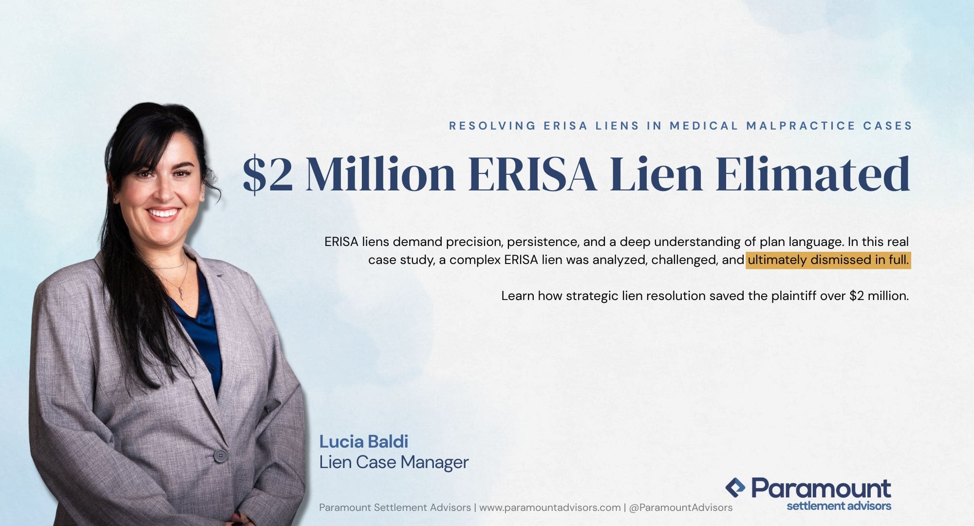 Lucia Baldi. $2 Million ERISA Lien Eliminated